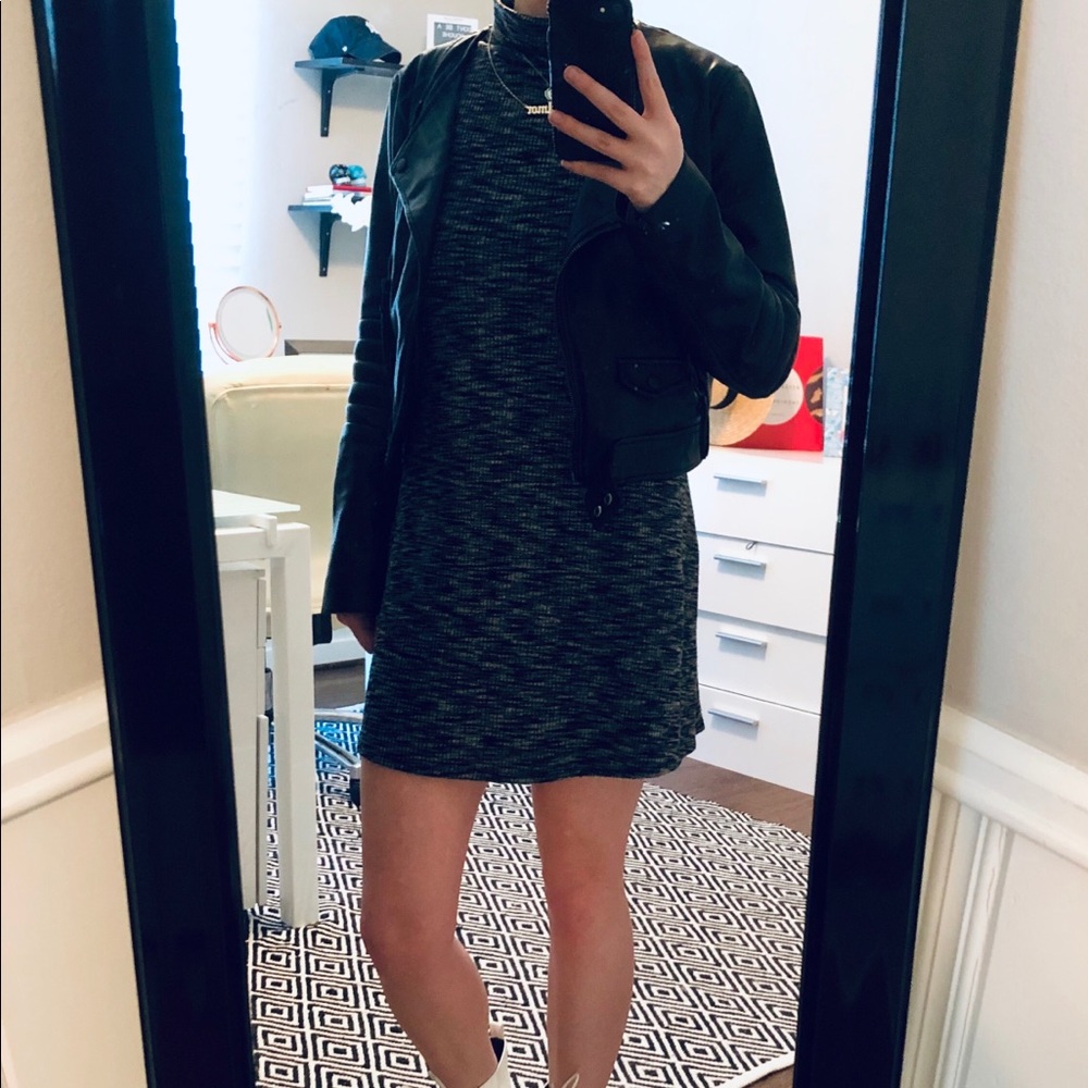 Black Marled Mock Neck Sweater Dress